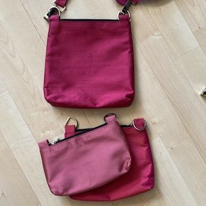 4-in-1 crossbody bag, shades of pink with interchangeable size zippered